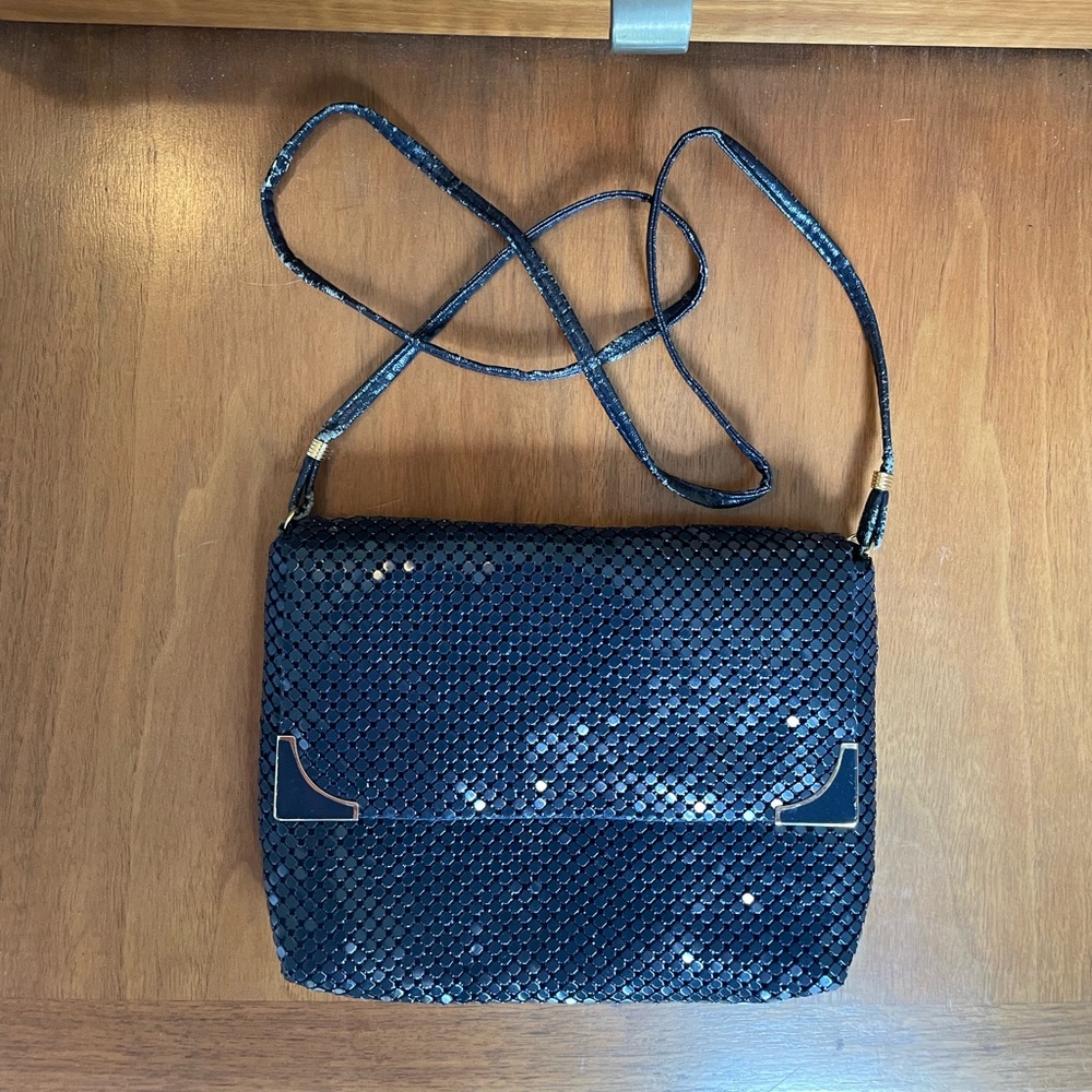 Dark blue chainmail clutch purse, 1990s